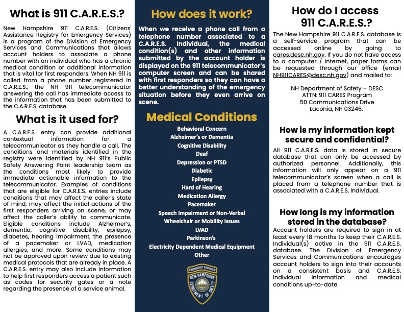 When we receive a phone call from a telephone number associated to a C.A.R.E.S. Individual, the medical condition(s) and other information submitted by the account holder is displayed on the 911 telecommunicator’s computer screen and can be shared with first responders so they can have a better understanding of the emergency situation before they even arrive on scene.